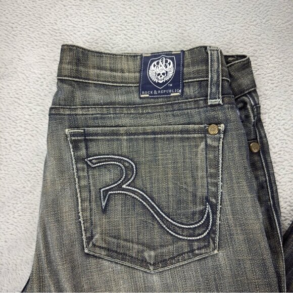 Rock & Republic Women's Sz 30x30 Distressed Five Pocket Denim Jeans Embroidered - Picture 11 of 14